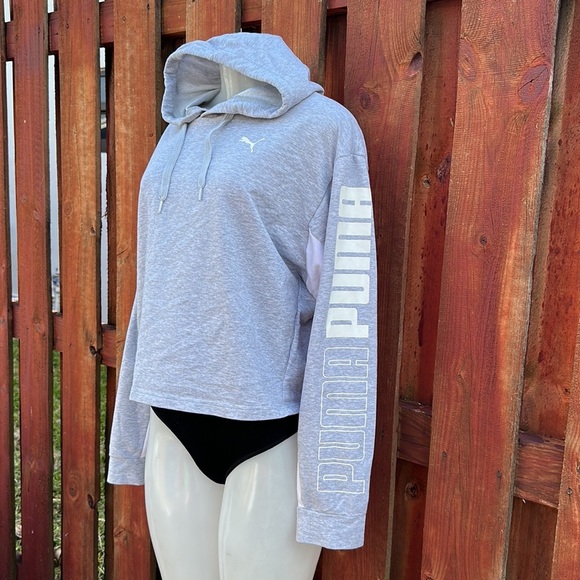 Puma Gray/White Cropped Relaxed Hoodie Size M - Picture 2 of 9